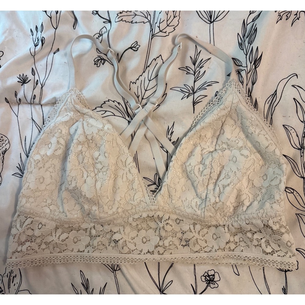Xhilaration White Lace Longline Bralette Criss‎ Cross Back Women's Size L
